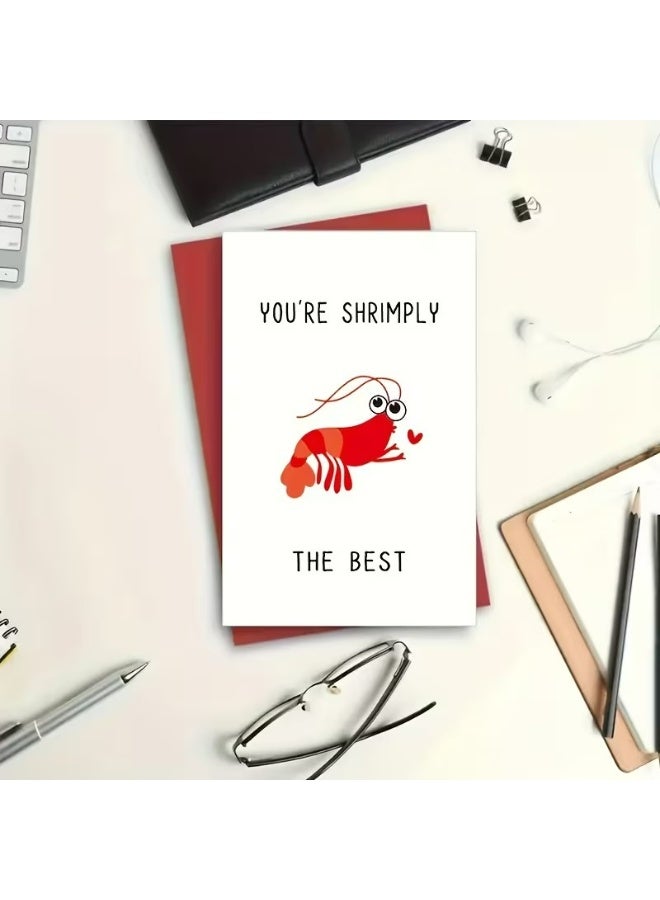 Kandid Cute Valentine's Card 1pc "Shrimply The Best" Lobster (Shrimp) - Image 3